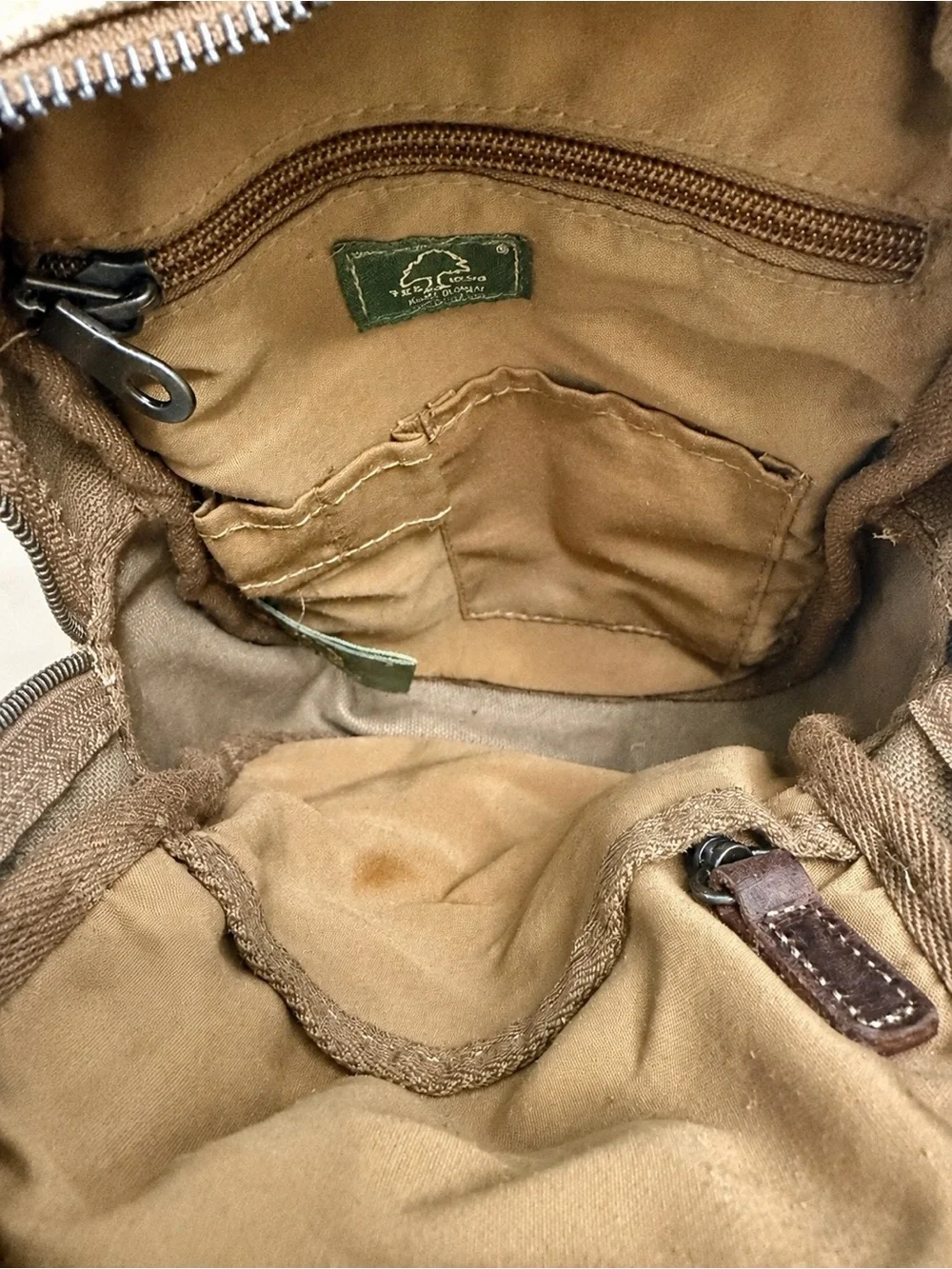 TSD Brand Tapa Canvas Sling Bag Khaki Brown Leather Crossbody